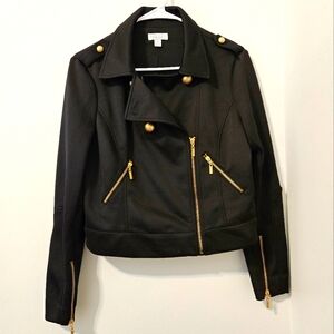 Bisou Bisou Womens Faux Leather Whimsigoth Moto Crop Jacket Zip Preppy Black M